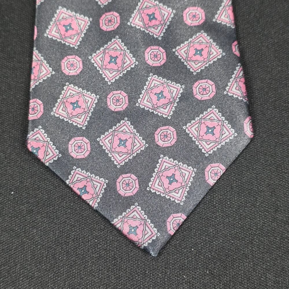John Weitz Tie Men's Big & Tall Charcoal Grey Pink Geometric Polyester